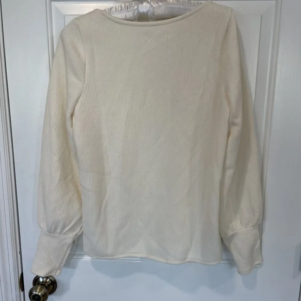 NWT Madewell Ribbed Square Neck Top Ivory Puff Sleeves Small Ottoman Sweater
